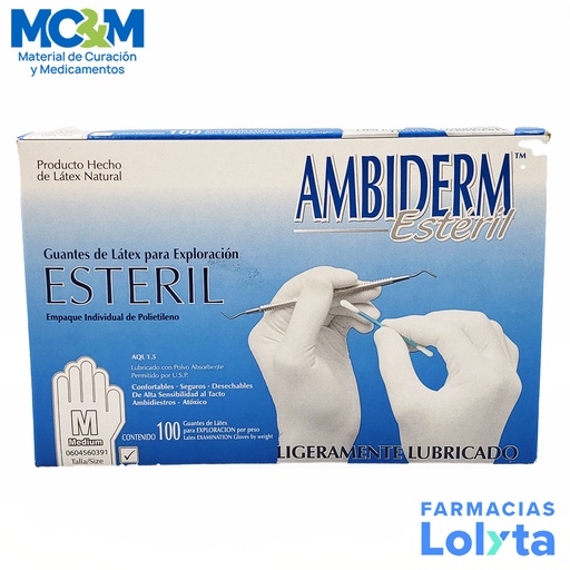 [2828] GUANTE ESTERIL MEDIANO C/100 AMBIDERM