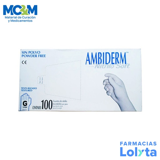 [3064] GUANTE NITRILO NO ESTERIL C/100 PZAS GRANDE AZUL ROYAL AMBIDERM