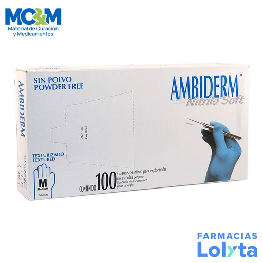[2304] GUANTE NITRILO NO ESTERIL C/100 PZAS MEDIANO AZUL ROYAL AMBIDERM
