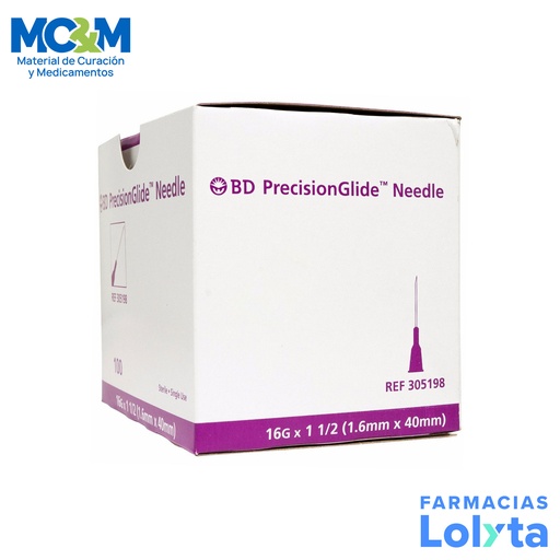 [3032] AGUJA HIPODERMICA 16G X 40 MM C/100 MORADA REF 305198 BD