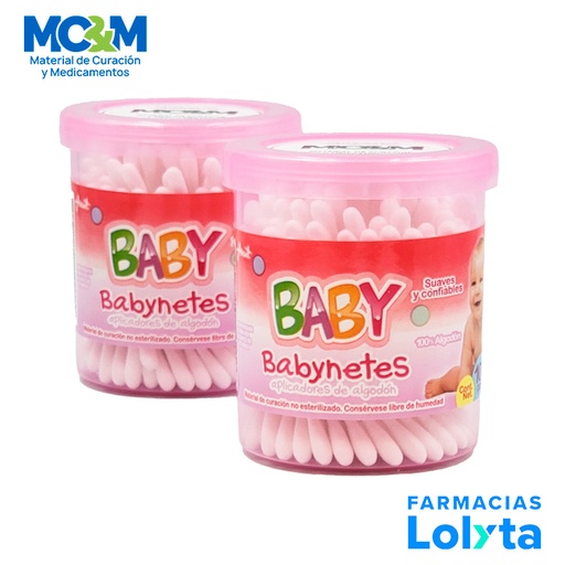 [4485] APLICADOR DE ALGODON BABYNETES ROSA C/100 PZ LAB AVANT