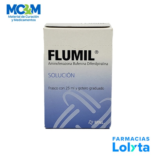 [931] FLUMIL SOL ORAL 2 G/75/75 MG FCO C/25 ML AMINOFENAZONA BUFENINA DIFENILPIRALINA LAB SENOSIAIN