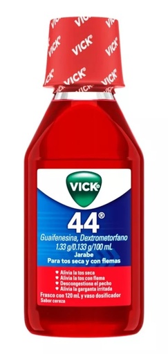 [2965] VICK 44 JARABE 1.33/0.133 G/100 ML C/120 ML SABOR CEREZA DEXTROMETORFANO GUAIFENESINA LAB P&G