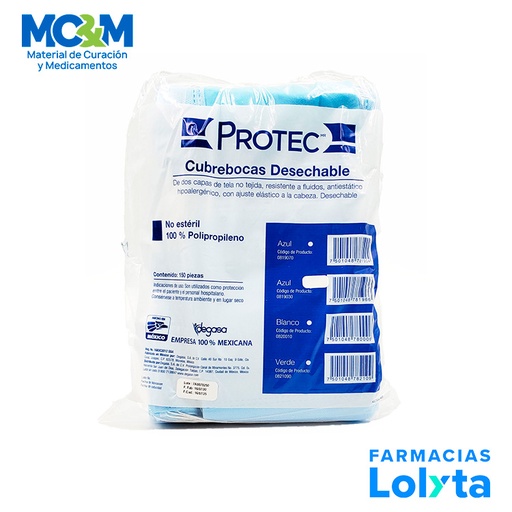 [3389] CUBREBOCAS DESECHABLE DOS CAPAS C/150 PZAS AZUL NO ESTERIL PROTEC DEGASA 0819030