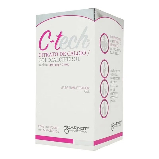 [2785] C-TECH 1495/2 MG C/60 TAB CITRATO DE CALCIO COLECALCIFEROL LAB CARNOT
