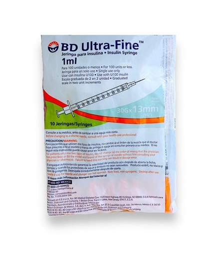 [3135] JERINGA PARA INSULINA 1 ML 30GX13MM C/10 PZAS ULTRA FINE BD