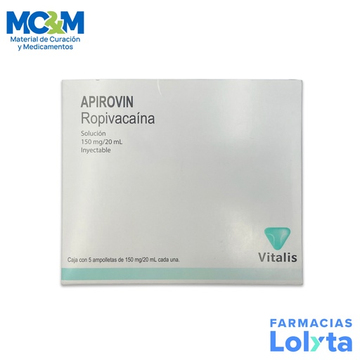 [701] ROPIVACAINA SOL INY 7.5 MG/ML (150 MG/20 ML) C/5 AMP APIROVIN LAB VITALIS