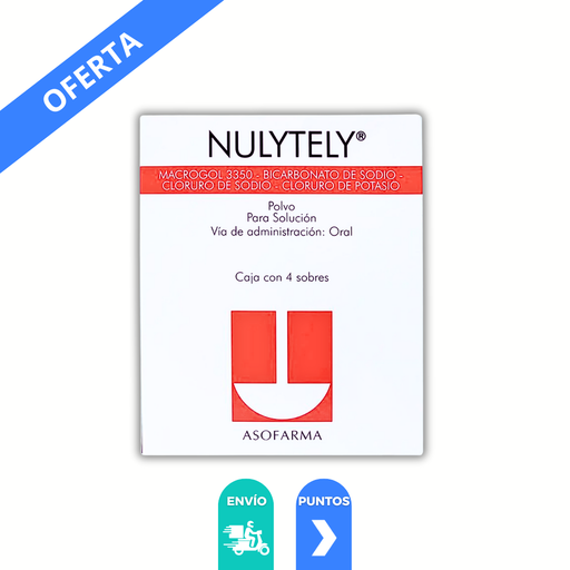 [1054] NULYTELY 105/1.43/2.80/0.37 G C/4 SOBRES POLVO P/ SOL ORAL MACROGOL BICARBONATO DE SODIO CLORURO DE SODIO CLORURO DE POTASIO LAB ASOFARMA