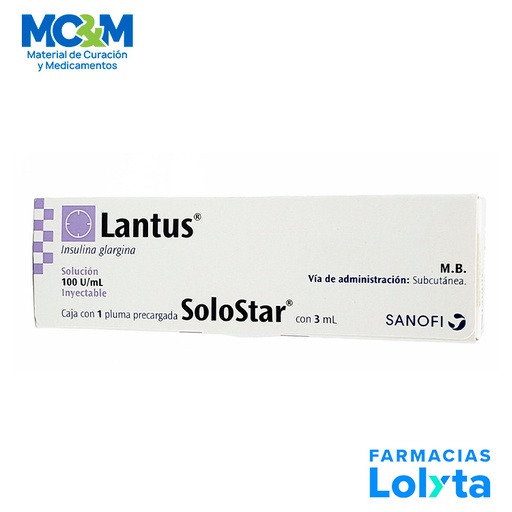 [1196] INSULINA LANTUS SOLOSTAR SOL INY 100 U/ML C/1 PLUMA PRELLENADA 3 ML INSULINA GLARGINA (RF)