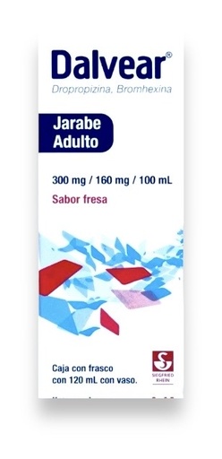 [3335] DALVEAR JARABE ADULTO 300/160 MG/100 ML FCO C/120 ML SABOR FRESA DROPROPIZINA BROMHEXINA LAB SIEGFRIED RHEIN