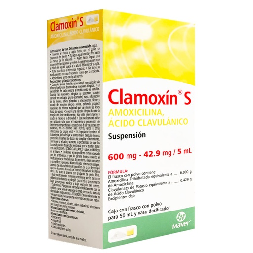 [3355] AMOXICILINA ACIDO CLAVULANICO SUSPENSION 600/42.9 MG/5 ML C/50 ML CLAMOXIN S LAB MAVER