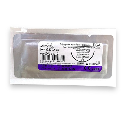 [3365] SUTURA ACIDO POLIGLICOLICO 2/0 37 MM 75 CM 1/2 AHUSADA GRUESA REDONDA PIEZA G3792-75 ATRAMAT PGA