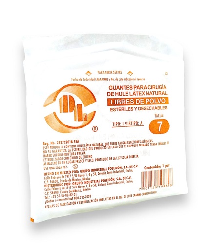 [3390] GUANTE CIRUJANO ESTERIL #7 C/1 PAR DENTILAB
