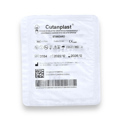 [3223] ESPONJA DE GELATINA HEMOSTATICA ABSORBIBLE 70 X 50 X 10 MM REF 0517050 CUTANPLAST (SPONGOSTAN)