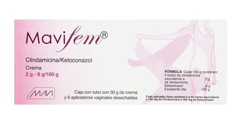 [3551] CLINDAMICINA KETOCONAZOL CREMA 2 - 8 G/100 TUBO C/30 G Y 6 APLICADORES MAVIFEM LAB MAVI