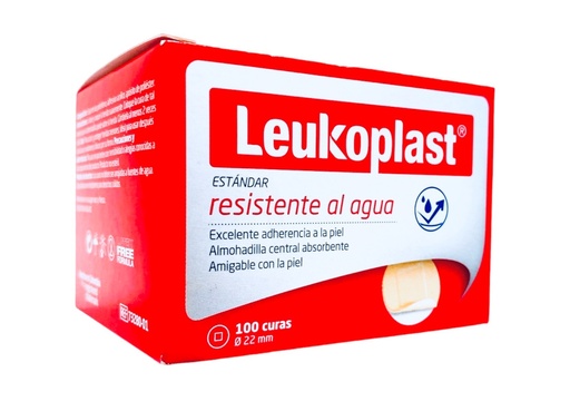 [3146] LEUKOPLAST ESTANDAR RESISTENTE AL AGUA 22 MM CURITA REDONDO C/100 PZAS (COVERPLAST) BSN