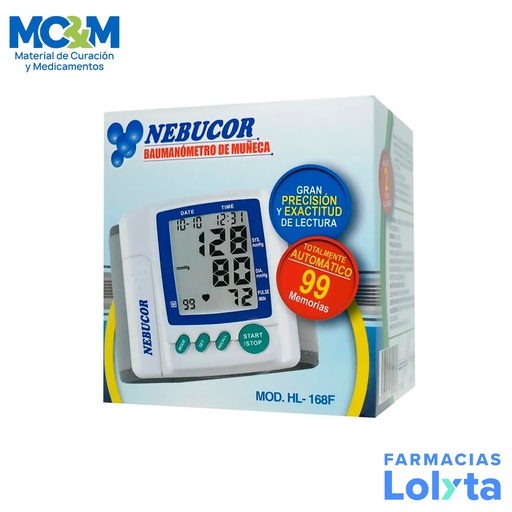 [118] BAUMANOMETRO DE MUÑECA PRESION ARTERIAL DIGITAL AUTOMATICO NEBUCOR MOD HL-168F