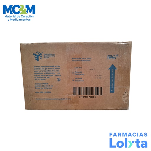 [4156] BOLSA PAPEL 25X38X8 P/ESTERILIZAR C/500 PZA PMG