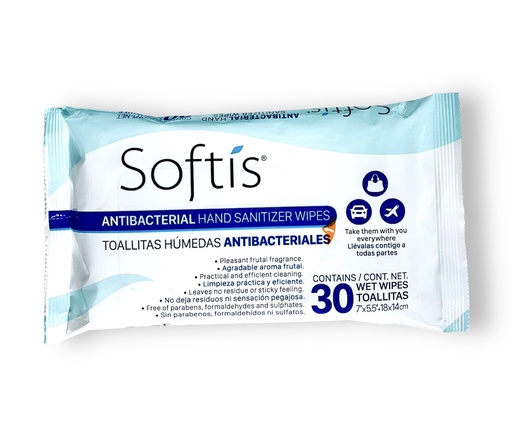 [3694] SOFTIS TOALLITAS HUMEDAS ANTIBACTERIALES C/30 PZAS BETONE