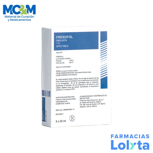 [1847] PROPOFOL EMULSION INY 200 MG/20 ML C/5 AMP FRESOFOL 1% LAB FRESENIUS