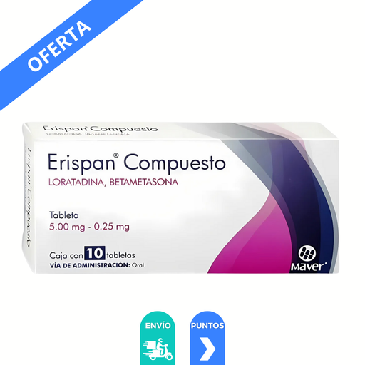 [1928] LORATADINA BETAMETASONA 5/0.25 MG C/10 TAB ERISPAN COMPUESTO LAB MAVER