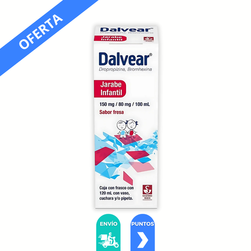 [2222] DALVEAR JARABE INFANTIL 150/80 MG/100 ML FCO C/120 ML SABOR FRESA DROPROPIZINA BROMHEXINA LAB SIEGFRIED RHEIN