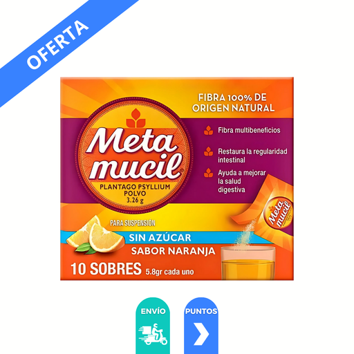 [2263] METAMUCIL POLVO 5.8 G C/10 SOBRES SABOR NARANJA PLANTAGO PSYLLIUM LAB P&G
