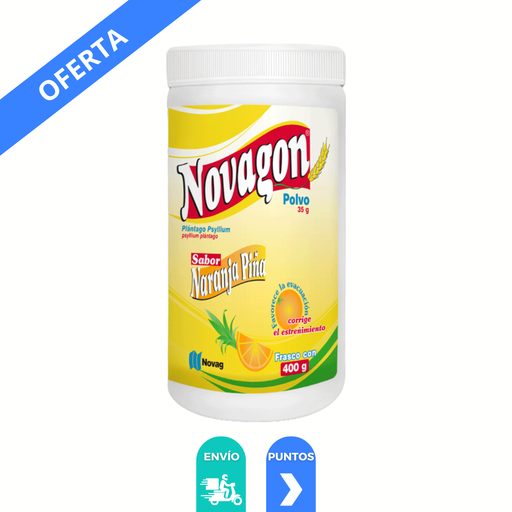 [2550] PLANTAGO PSYLLIUM POLVO C/400 G NOVAGON SABOR NARANJA PIÑA LAB NOVAG