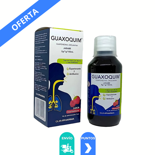 [4110] GUAIFENESINA OXOLAMINA JARABE 2/1 G/100 ML FCO C/140 ML SABOR FRESA-FRAMBUESA GUAXOQUIM LAB QUIMPHARMA
