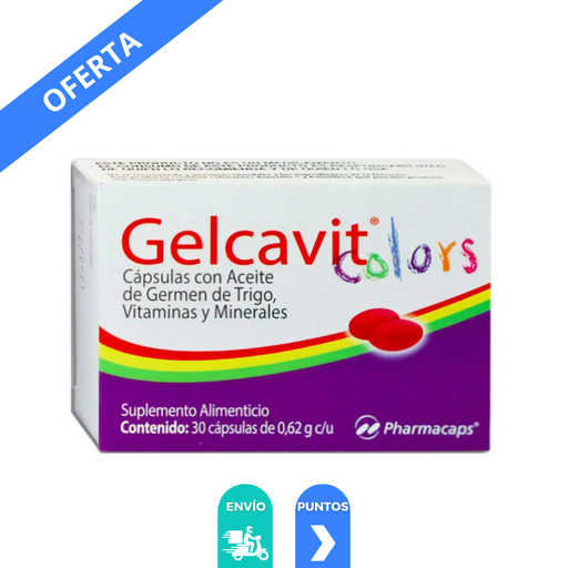 [4246] GELCAVIT COLORS 0.62 G C/30 CAP SUPLEMENTO ALIMENTICIO ACEITE DE GERMEN DE TRIGO VITAMINAS Y MINERALES LAB PHARMACAPS