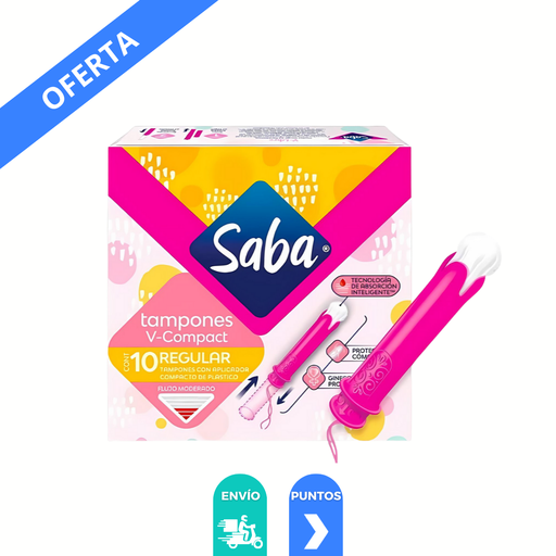 [4263] SABA V-COMPACT REGULAR FLUJO MODERADO C/10 TAMPONES CON APLICADOR ESSITY