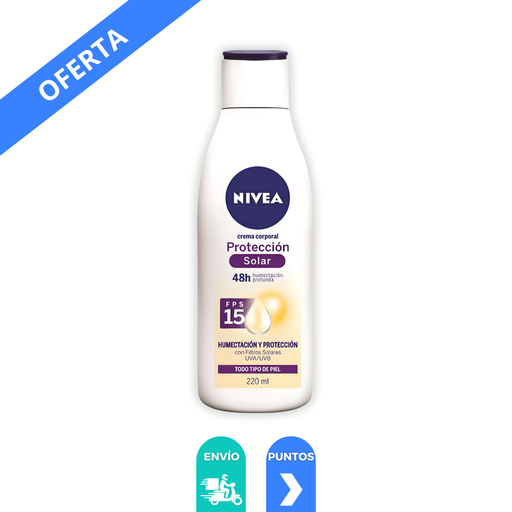 [4328] CREMA CORPORAL NIVEA 220 ML PROTECCION SOLAR 72 H FPS 15 PIEL SECA BEIERSDORF