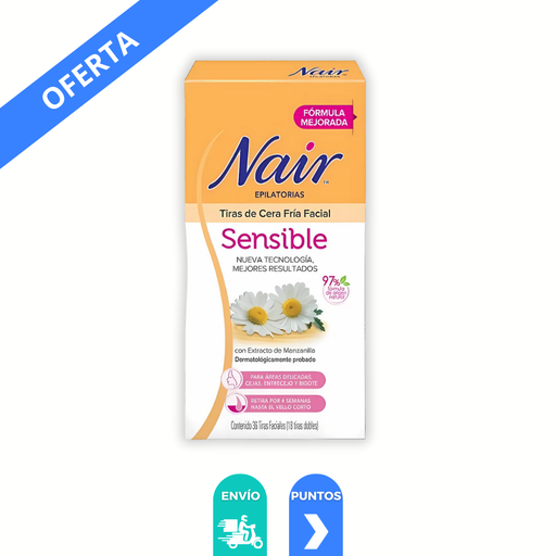 [4409] TIRAS DE CERA FRIA FACIAL SENSIBLE C/36 PZAS CON EXTRACTO DE MANZANILLA NAIR LAB CHURCH&DWIGHT