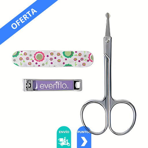 [4457] SET DE MANICURE 3 PZAS TIJERAS CORTA UÑAS LIMA EVENFLO