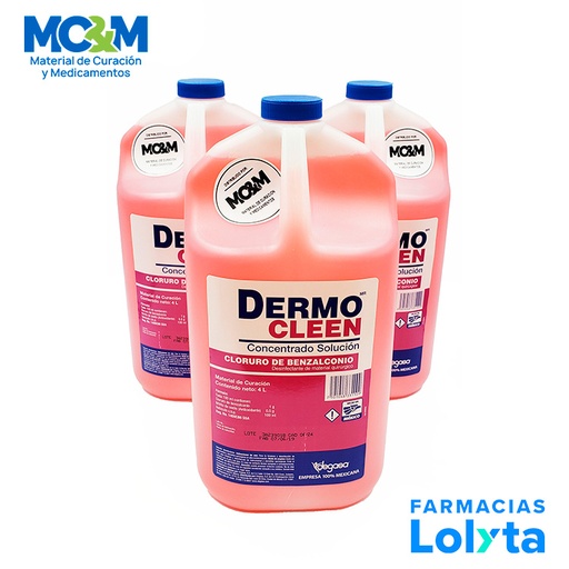 [3370] BENZAL CONCENTRADO ROSA 4 L CLORURO DE BENZALCONIO 1% DESINFECTANTE DE MATERIAL QUIRURGICO DERMOCLEEN DEGASA 311040