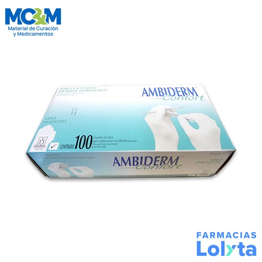 [1218] GUANTE LATEX NO ESTERIL CONFORT LISO MEDIANO C/100 PZAS AMBIDERM