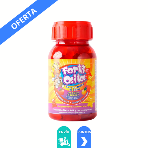 [4739] FORTI OSITOS C/110 GOMITAS C/CALCIO Y OMEGA 3 SABOR FRESA Y PIÑA LAB NATUTECH (ROJO)