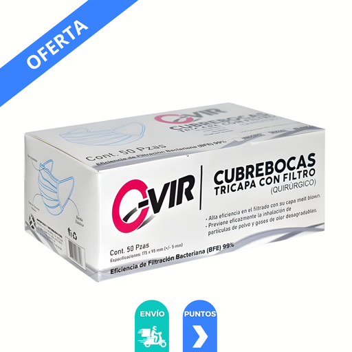 [4761] CUBREBOCAS TRICAPA CON FILTRO (QUIRURGICO) C/50 PZAS O-VIR